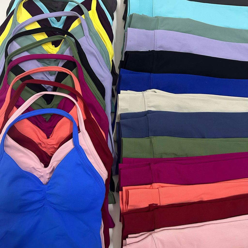 2 Pieces Set Yoga Leggings Set Women Backless Tank Tops High Waist Scrunch Gym Suit Fitness Clothes Outfit Yoga Set