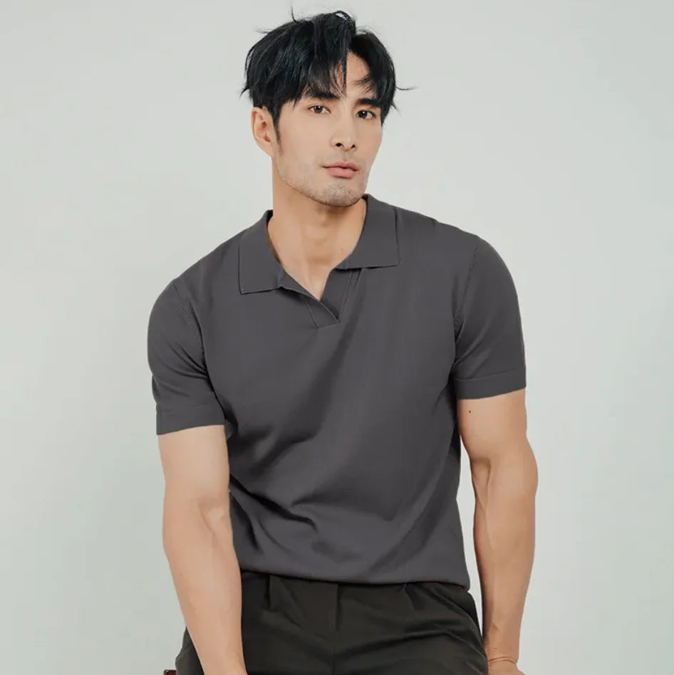 Classic Knit Lapel Polo Shirt for Men