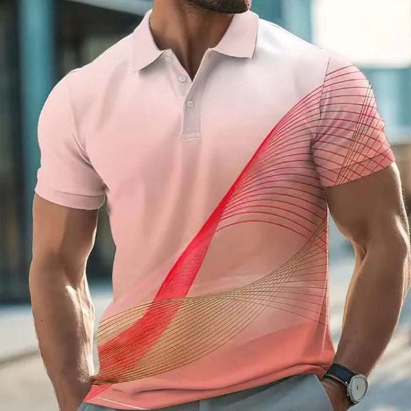 Summer Men's Short-sleeved Breathable Button Up 3D Digital Printed Polo Shirt Casual Simple Pattern Popular Top in America