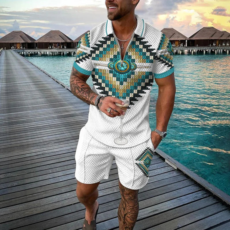 Fu Polo Shirt+Shorts 2 Piece Outfit