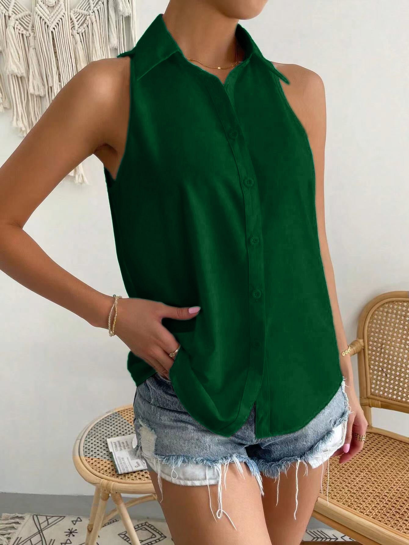 Sleeveless Satin Shirt for Women
