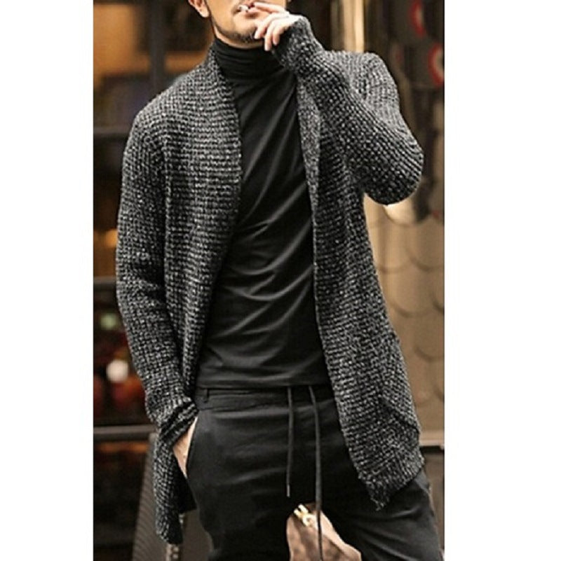 Men's Long Sleeve Cardigan Trench Coat Sweater