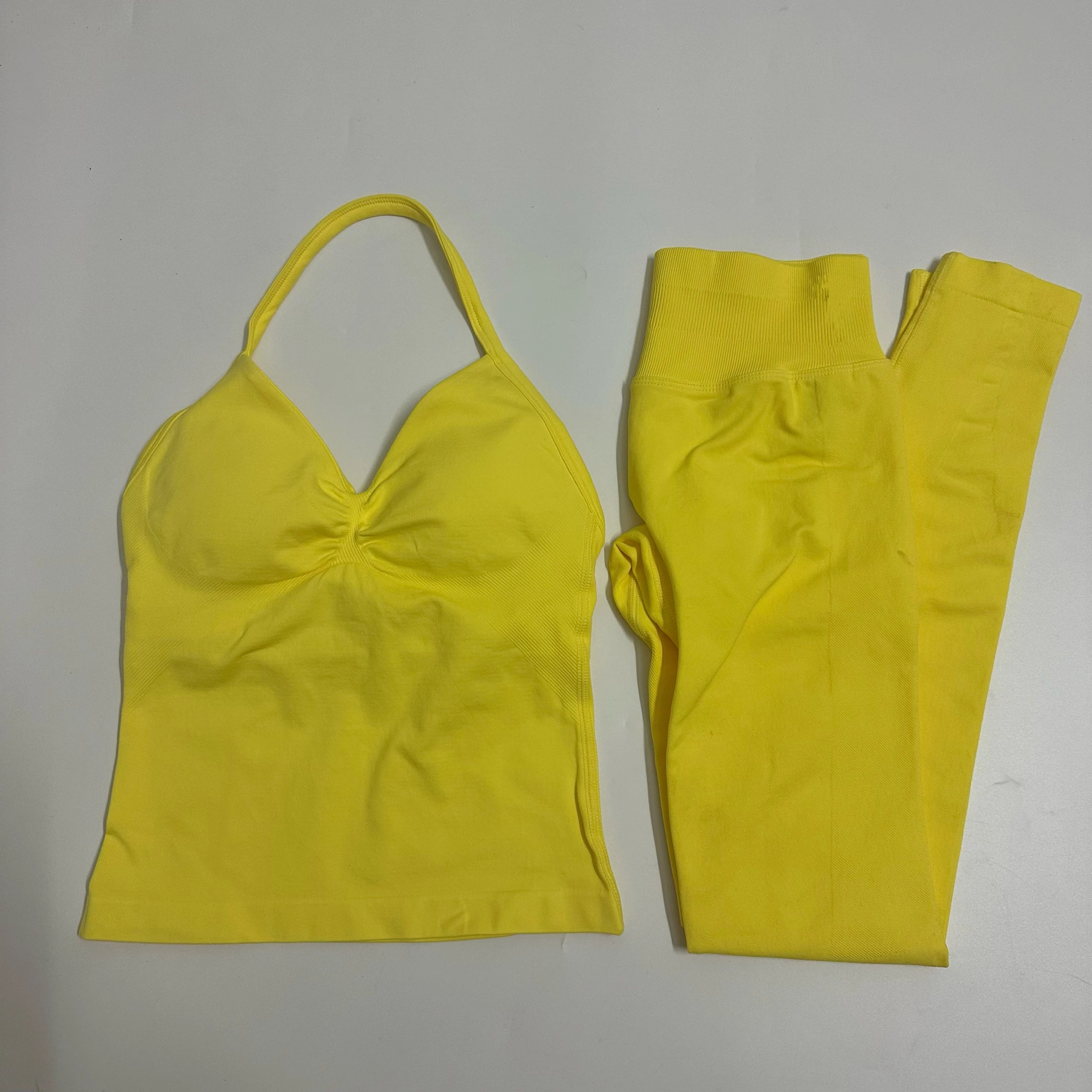 2 Pieces Set Yoga Leggings Set Women Backless Tank Tops High Waist Scrunch Gym Suit Fitness Clothes Outfit Yoga Set