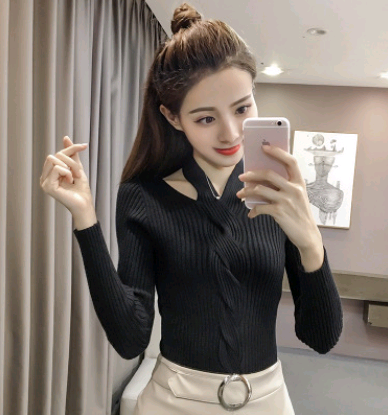 Women's Long Sleeve T-Shirt, Fashionable V-Neck Knit Top