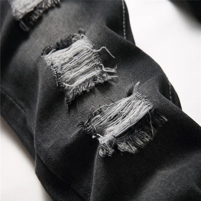 Denims Boy Children Jeans Straight Pants Ripped Hole Mid Waist Washed Distressed Pockets Streetwear 2025 Big Kids Trousers