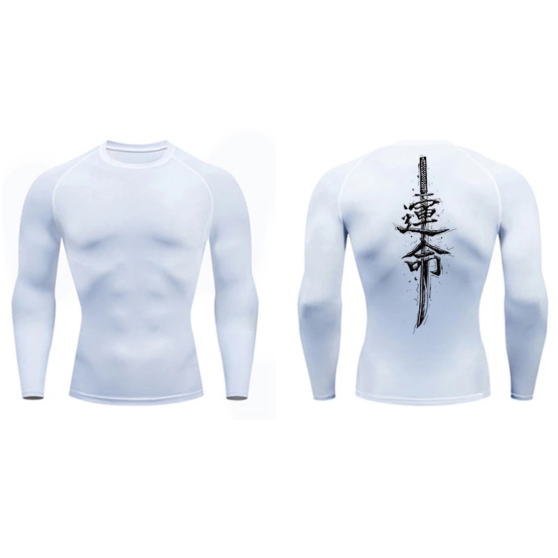 Dragon Blossom Print Compression Shirt for Men Athletic Quick Dry T-shirts Gym Workout Running Tees Long Sleeve Tops Activewear