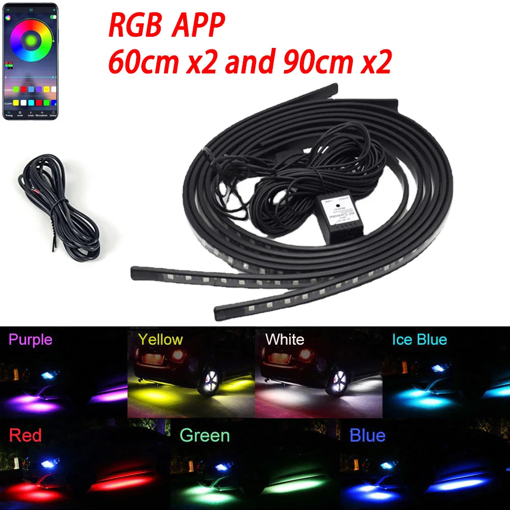 RGB Flexible Car Underglow Light Strip 12V LED Underbody Ambient Light With App Control Neon Auto Decorative Atmosphere Lamps