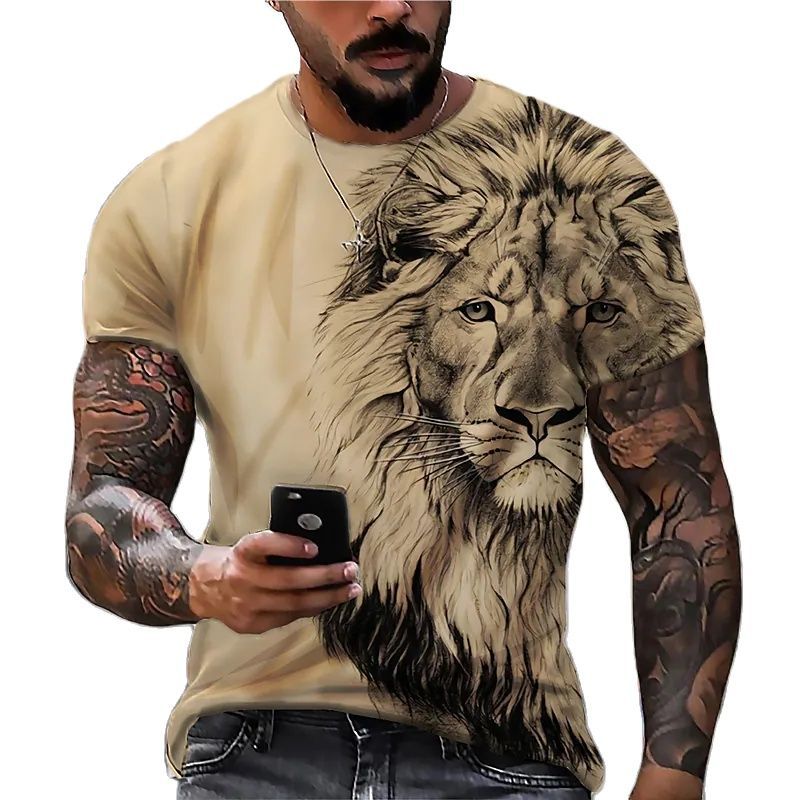 3D Printed Lion Pattern Men's Casual T-shirt (Large Size)