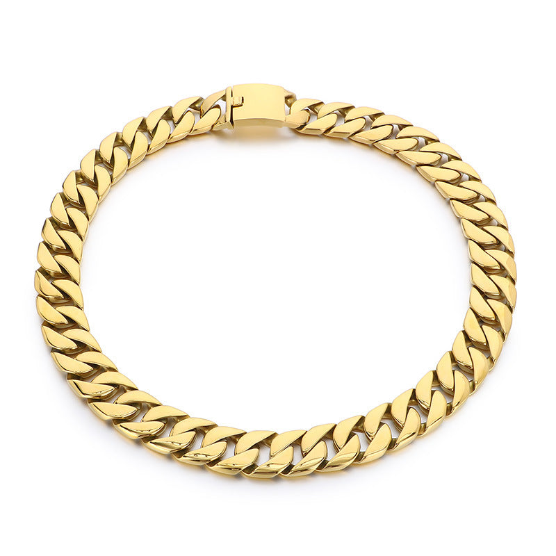 Hip Hop Cuban Chain Titanium Steel Necklace Bracelet Set