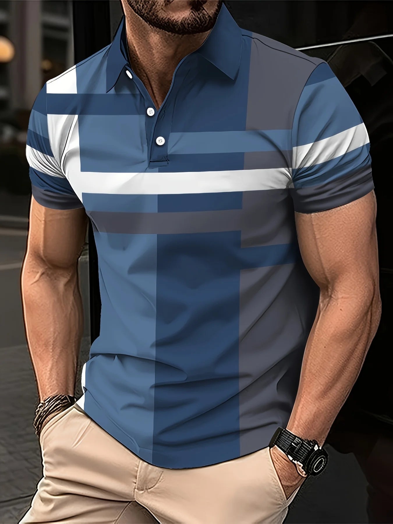 The new men's short-sleeved POLO shirt for summer 2025 features a casual and fashionable 3D striped pattern print