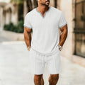 Waffle Pattern Men's V-Neck T-Shirt and Shorts