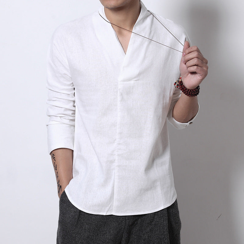 Mens Long Sleeve Linen Cotton Shirt