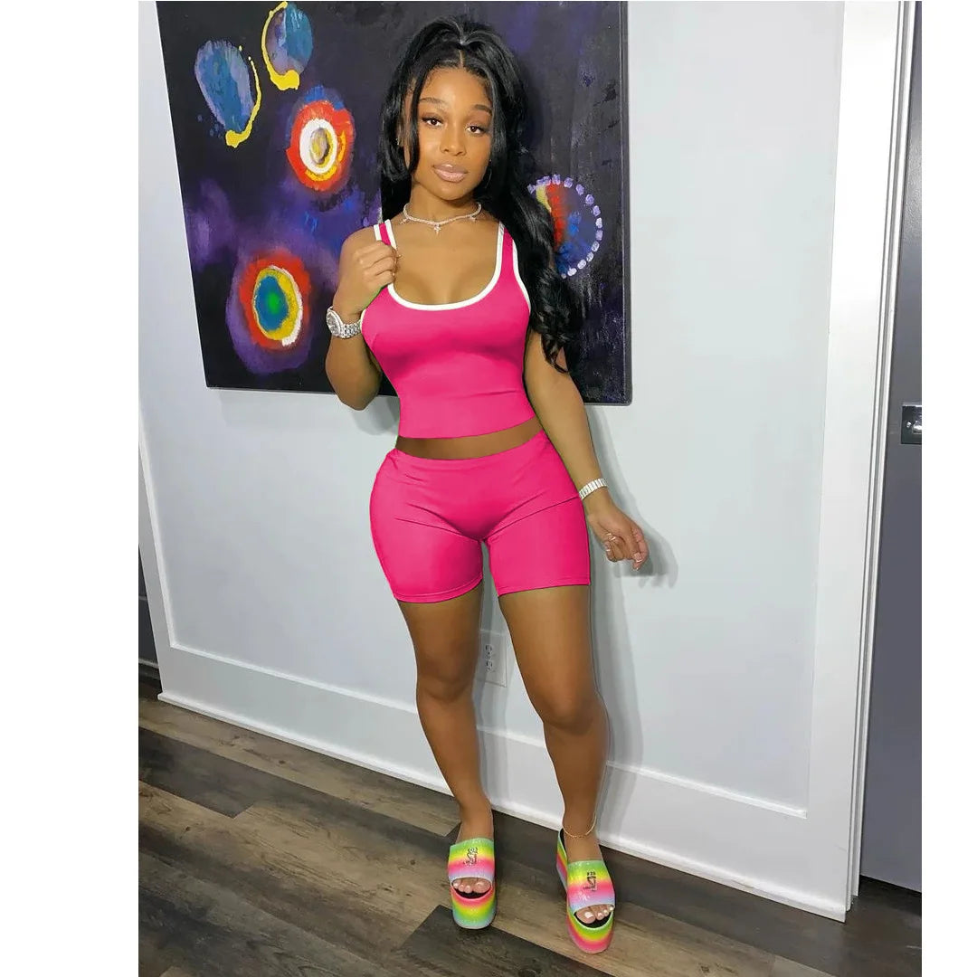 2024 European and American Women's Fashion Sexy Sports Solid Color Tank Top Shorts Set