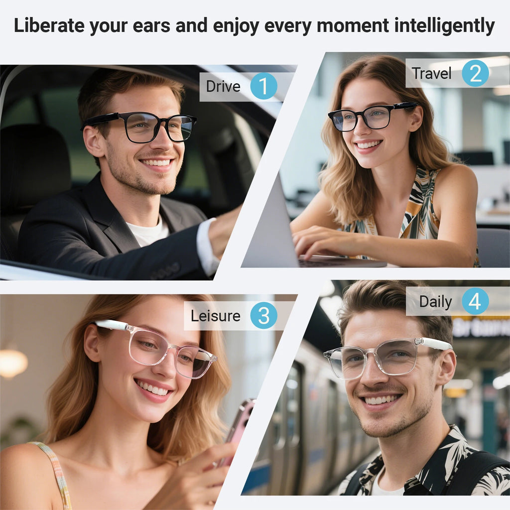 2025 AI Intelligent Language Translation Glasses Bluetooth Call Earphones Smart Glasses Travel Men Women Anti-Blue Light Glasses
