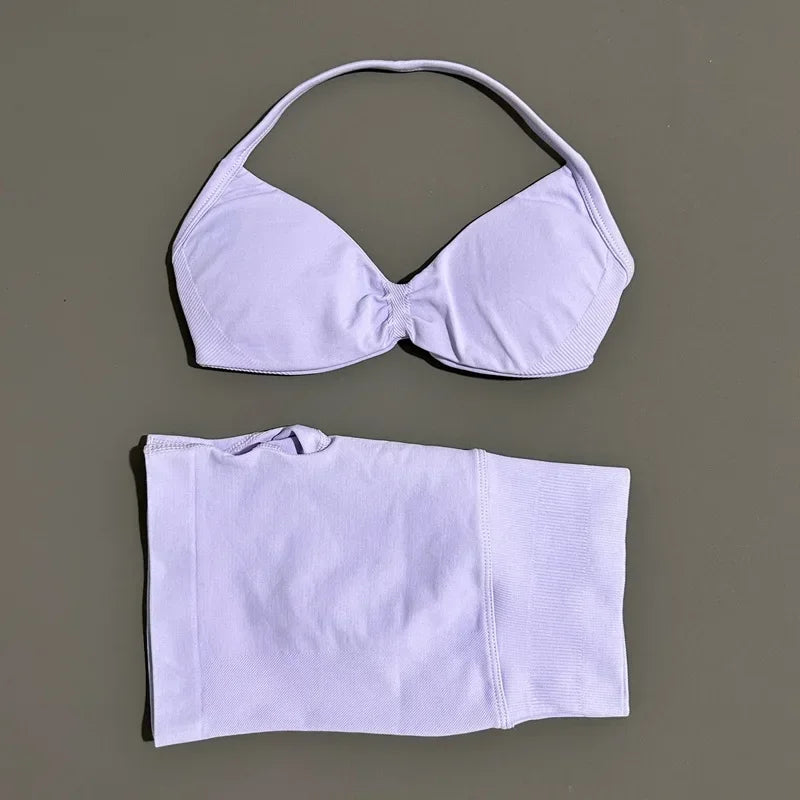 2 Piece Impact Sports Set Women Strappy Yoga Bra Gym Workout Scrunch Shorts Sports Suit Fitness Clothes Seamless Yoga Set