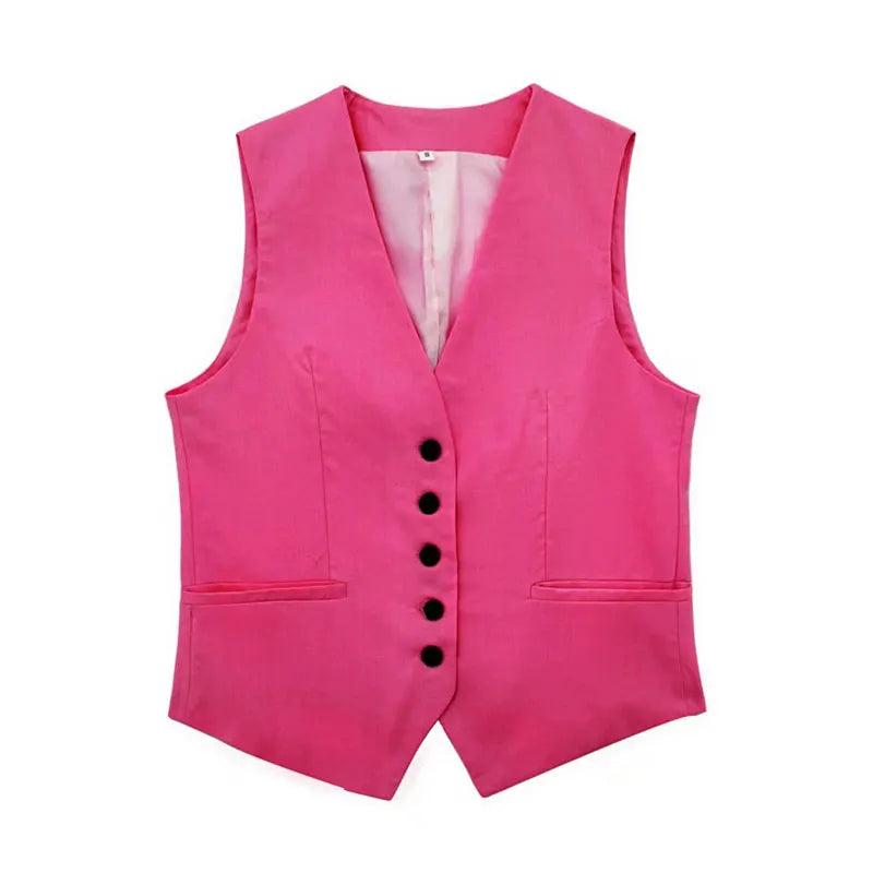 HH Fashion Vintage Sets For Women 2 Pieces Solid Linen V Neck Waistcoat Single Breasted Loose Vest Top Chic Casual Short Y2k