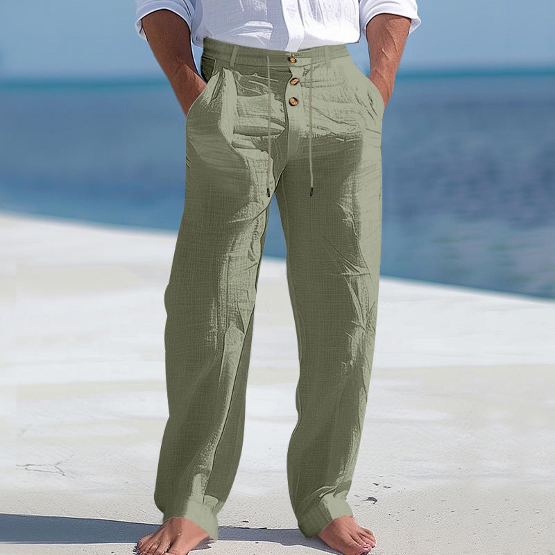 Linen Drawstring Pants Straight Leg Casual Trousers
