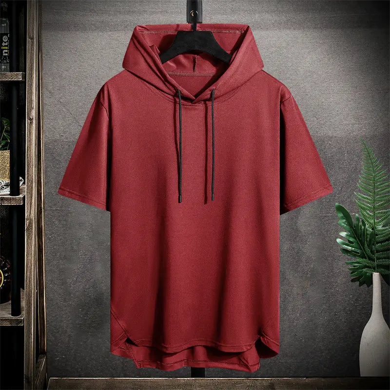 Solid Color Hooded Short Sleeve T-Shirt