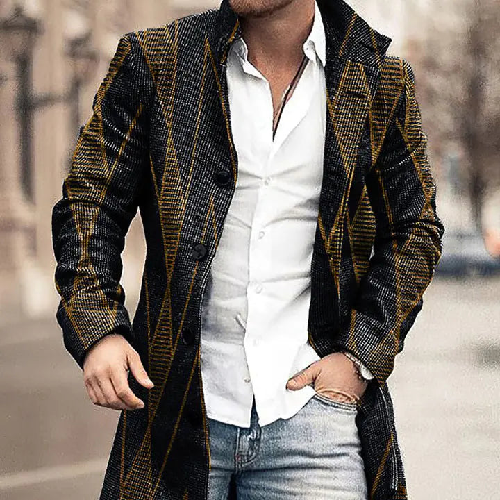 Men's Woolen Stand Collar Medium Long Casual Coat