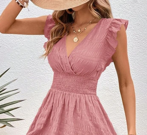 V-neck Pleated Slim Fit Dress - European and American Style