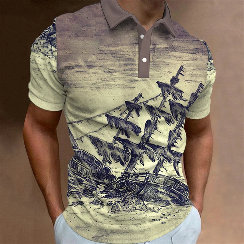 Vintage Man Polo Shirts 3D Sailing Print Summer Short-Sleeve Clothing Men Casual Streetwear Fashion Loose Men' Daily Wear New