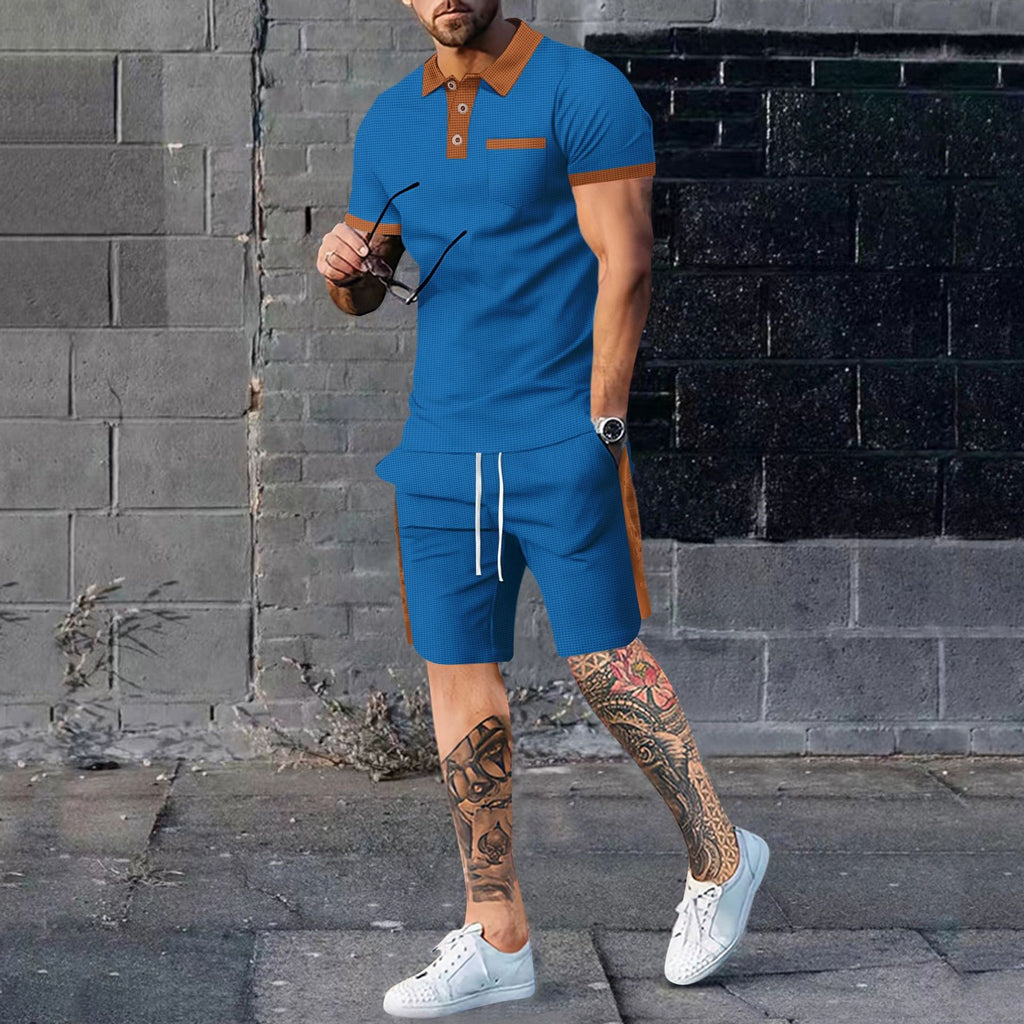 Men's casual suit short-sleeved waffle