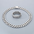 Hip Hop Cuban Chain Titanium Steel Necklace Bracelet Set