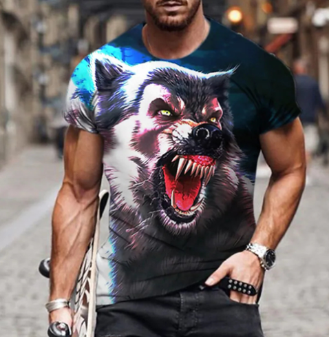 3D Printed Lion Pattern Men's Casual T-shirt (Large Size)
