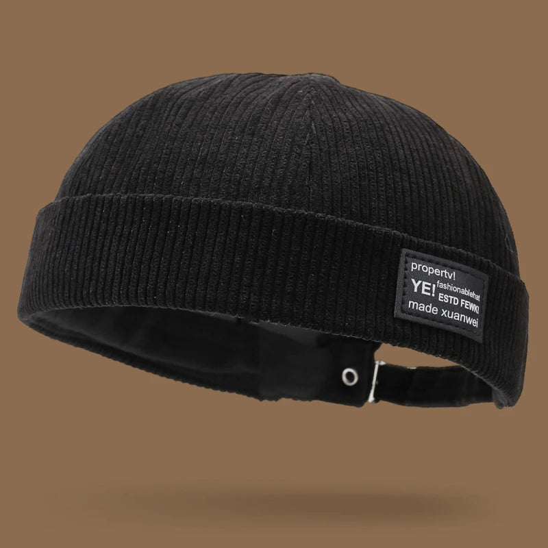 Autumn and winter corduroy brimless casual hat, personalized yuppie hat, men's and women's striped velvet melon skin hat