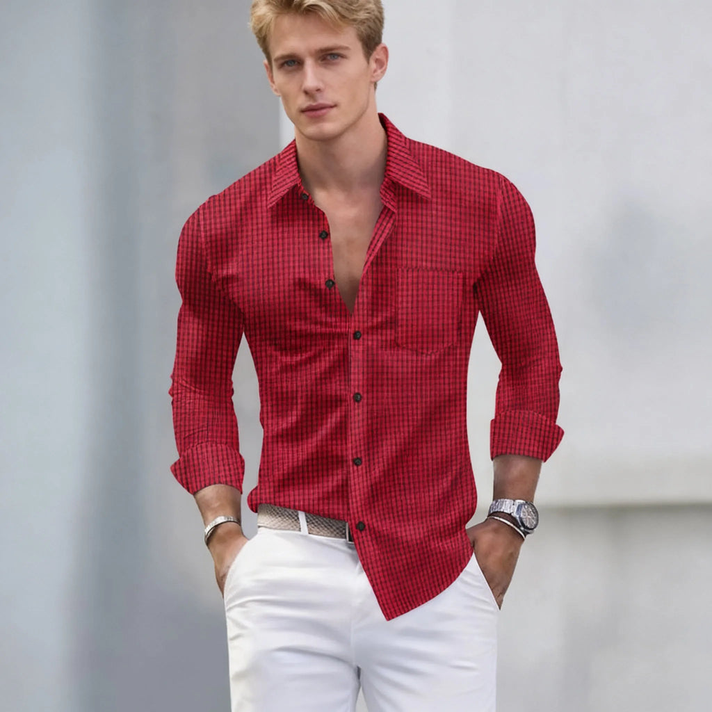 Vintage Plaid Print Men's Long Sleeve Shirt