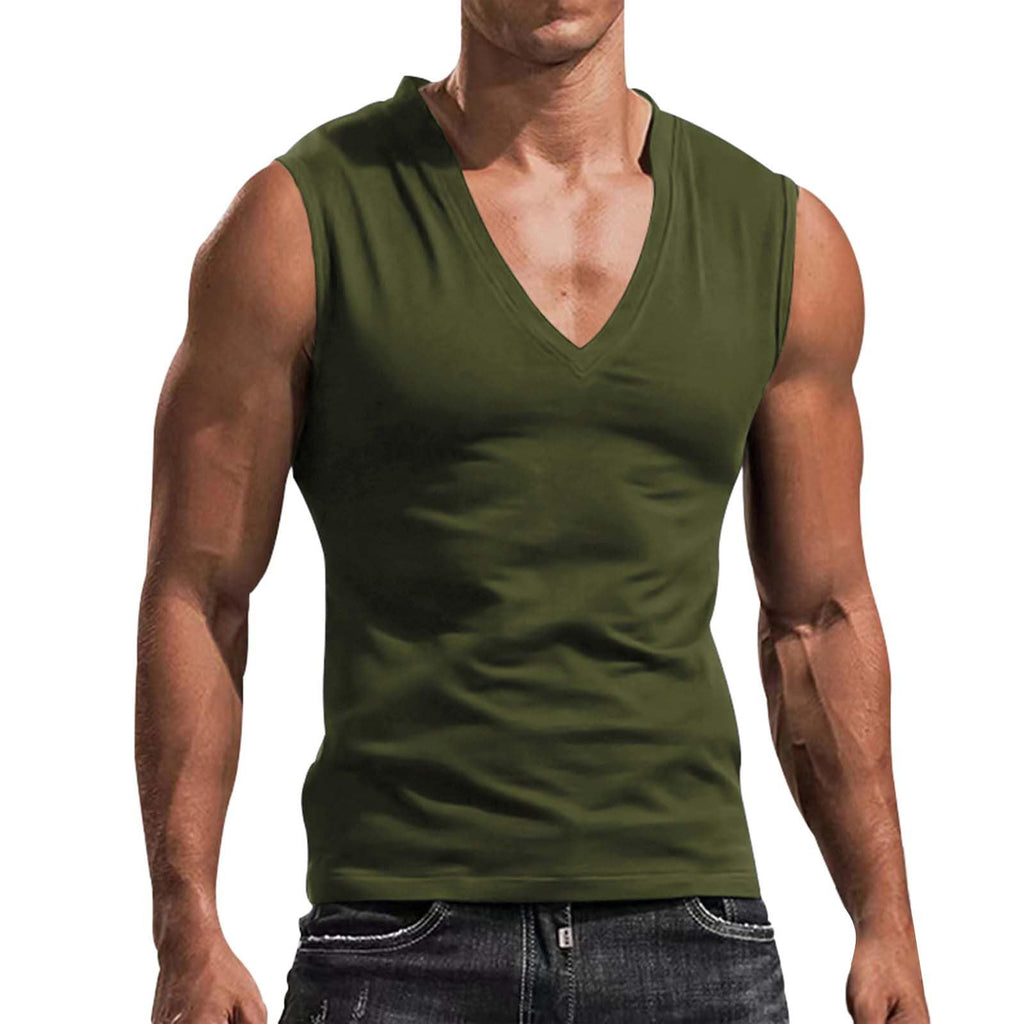 Generic Mens Sleeveless Gym Tank Tops with Pocket Summer Sports Workout Bodybuilding Solid Muscle T Shirts Vest(E#GreenX-Large)