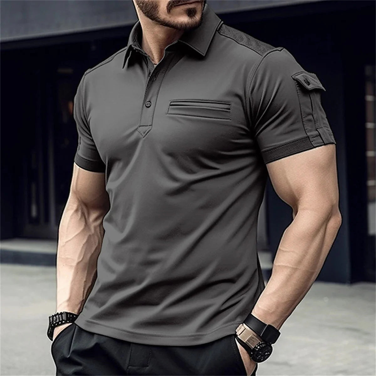 Men's short-Sleeved muscle Sports Polo shirt