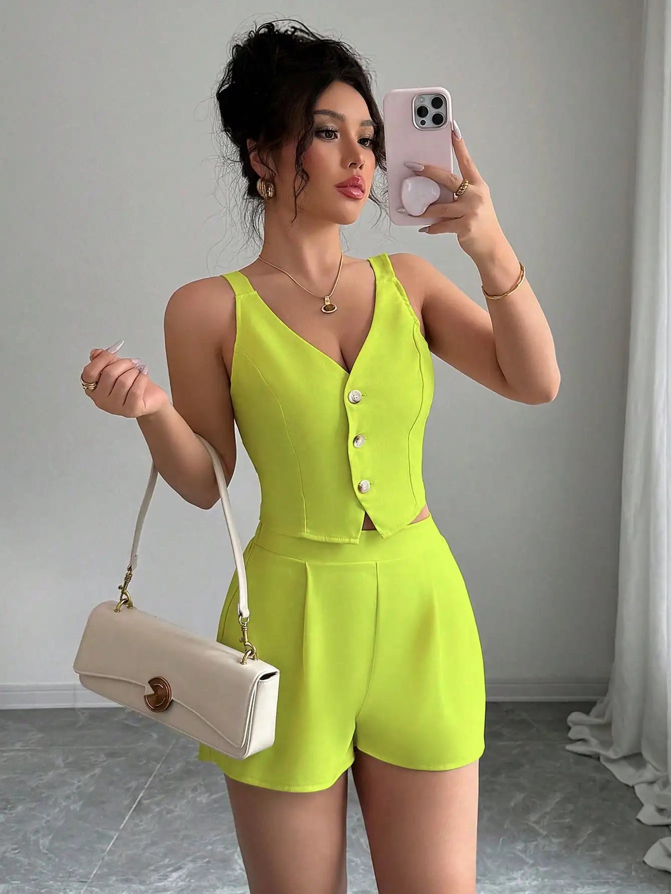 Selianne Apricot  Top + Shorts 2 Pieces Set For Women