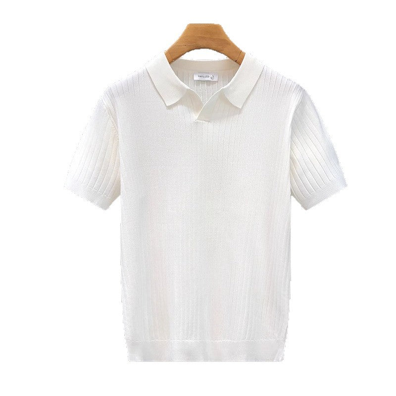 Mens Striped V-Neck Polo Shirt