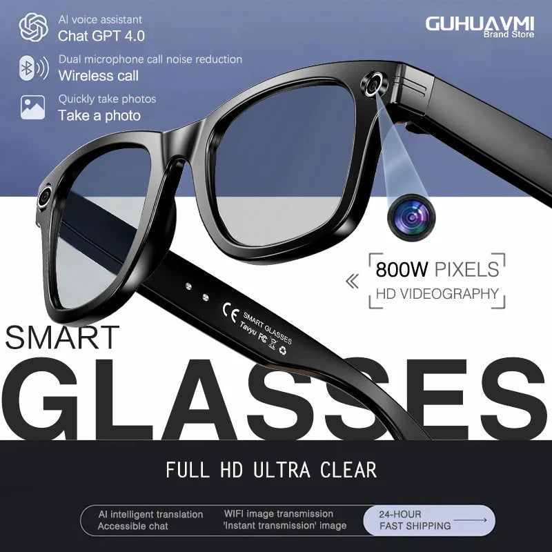 New 8MP Camera Smart Glasses Photography Video AI Intelligent Interactive Translation Call Smart Sunglasses Men Women Eyeglass