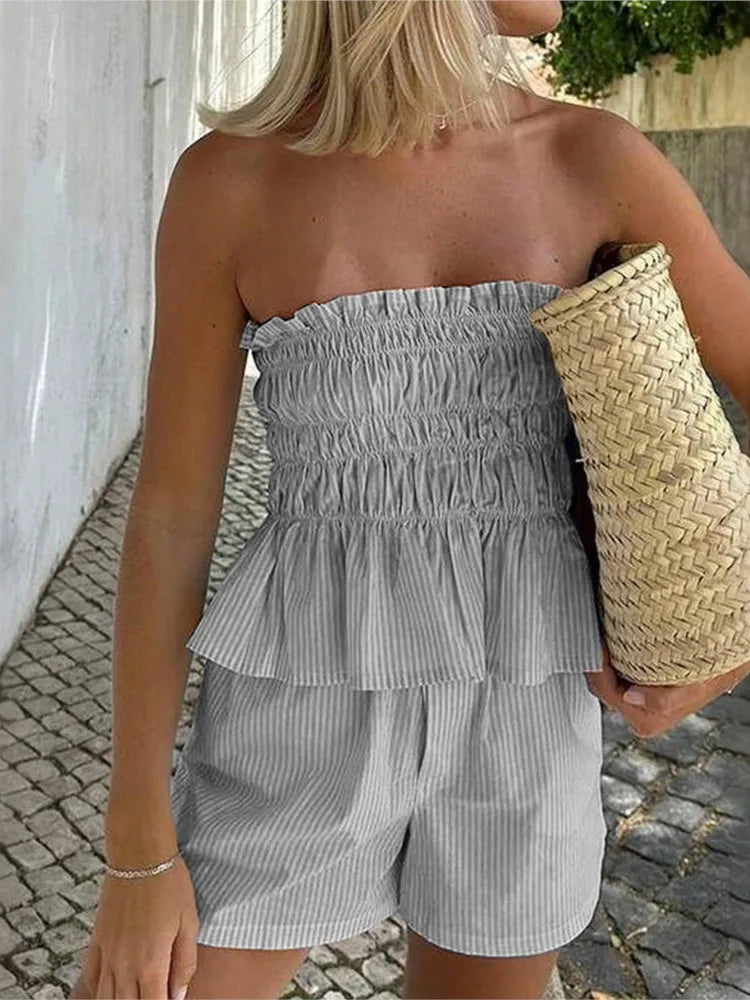 Casual Style Simple Bra Wooden Ear Top Shorts Two-piece Set  m