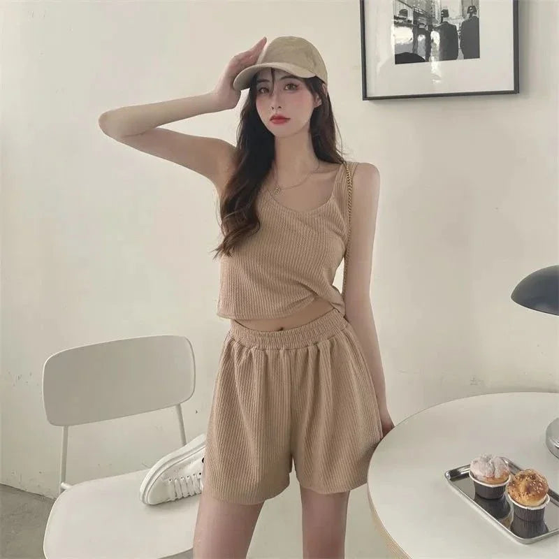 Tank Top Woman Shorts New in Matching Novelty Bottom Outfit Casual Stylish Full Light Features Kit Short Sets for Women 2 Pieces
