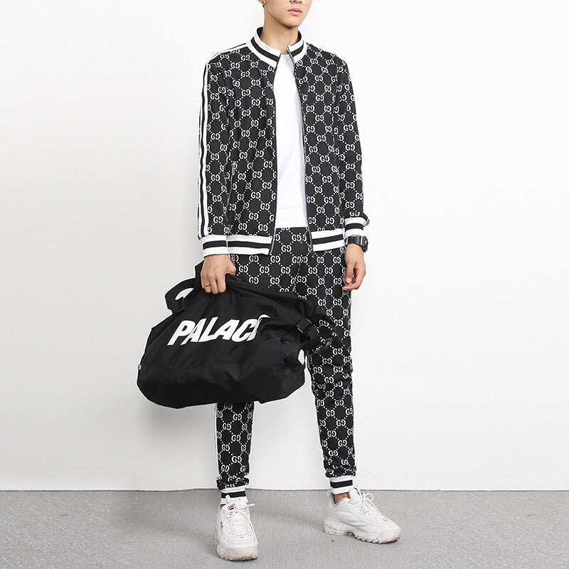 Men's Spring Autumn Plaid Sports Jacket Set (2 Pieces)