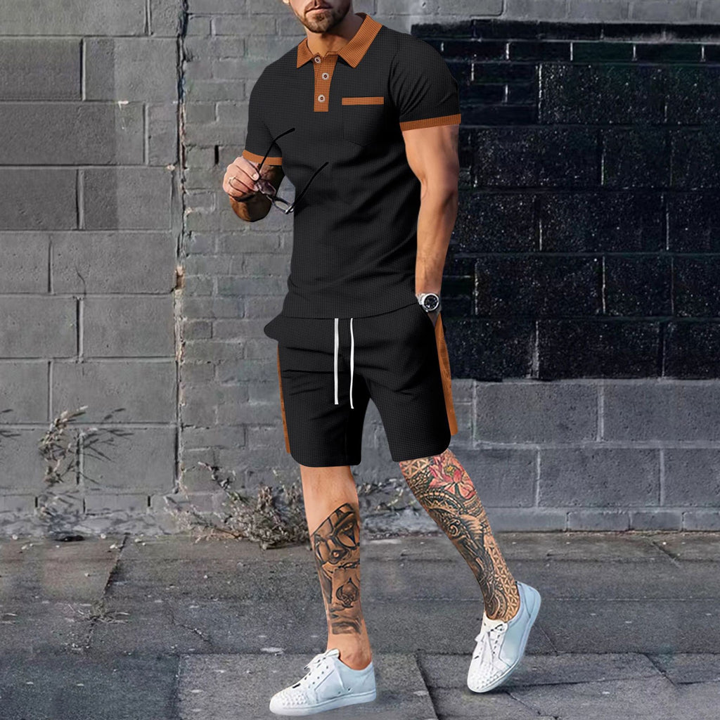 Men's casual suit short-sleeved waffle
