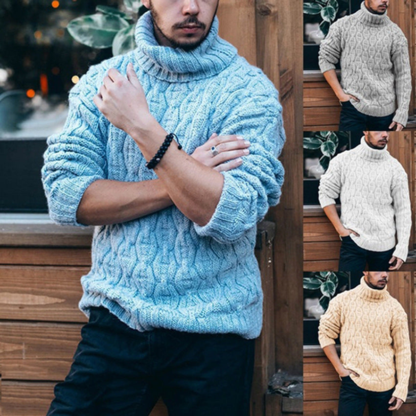 Men's High Neck Diamond Twist Knit Sweater