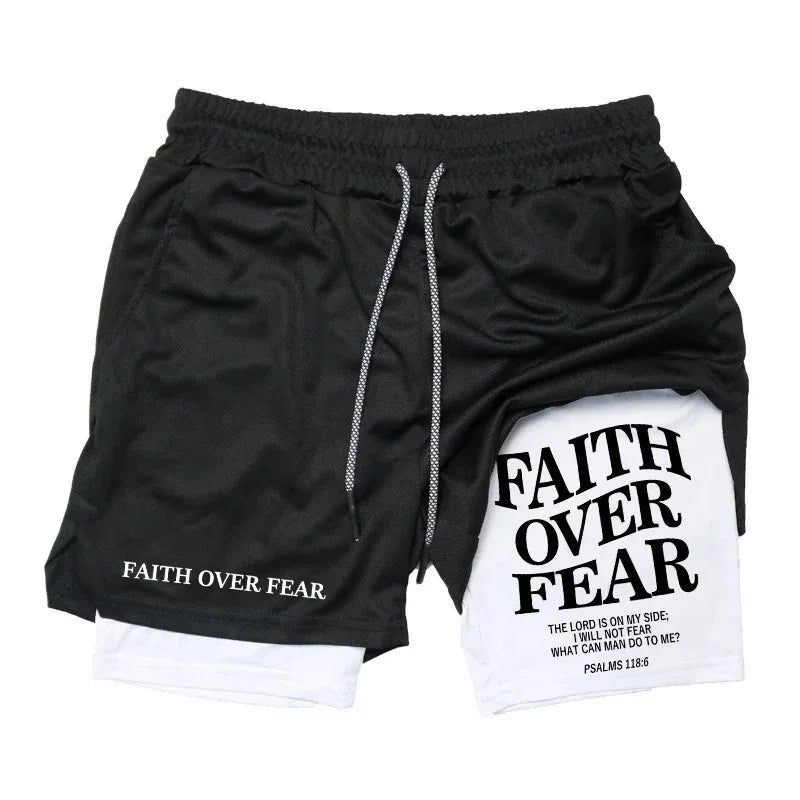 Fashion 2-in-1 Running Workout Shorts for Men Christian Gym Athletic Comfortable Shorts Phone Pocket Towel Loop Activewear Short