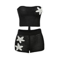 Sexy Crochet Crop Top Suit Women Strapless Backless Lace Up Tops Drawstring High Waist Shorts Female Sets  Summer Lady Suit