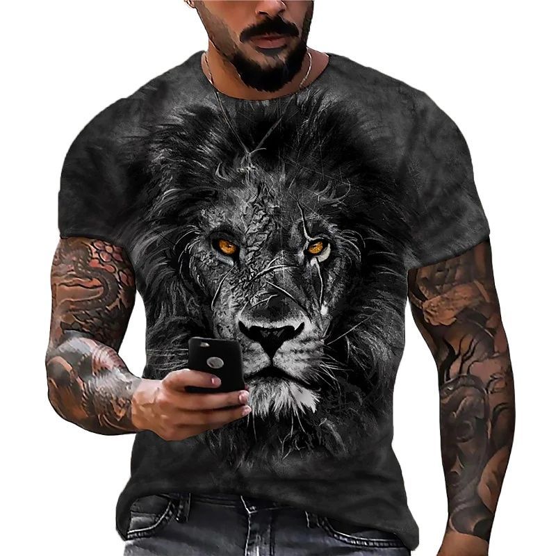 3D Printed Lion Pattern Men's Casual T-shirt (Large Size)