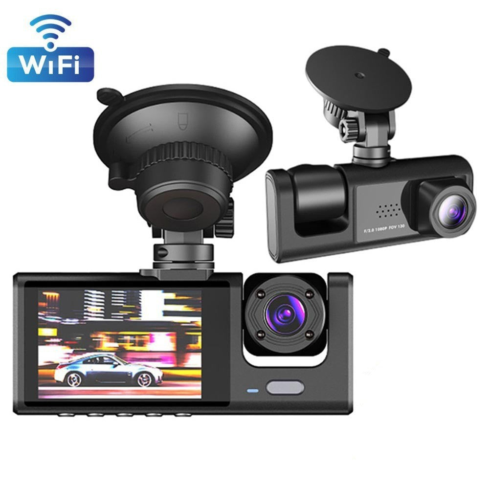 Triple Lens Car Dash Cam with WiFi Connectivity