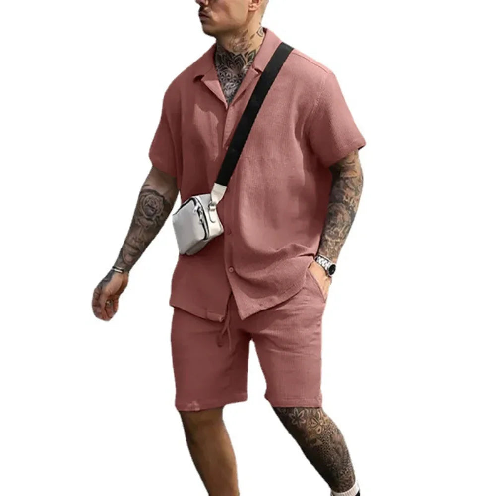 Button Short Sleeve Polo Shirt and Shorts