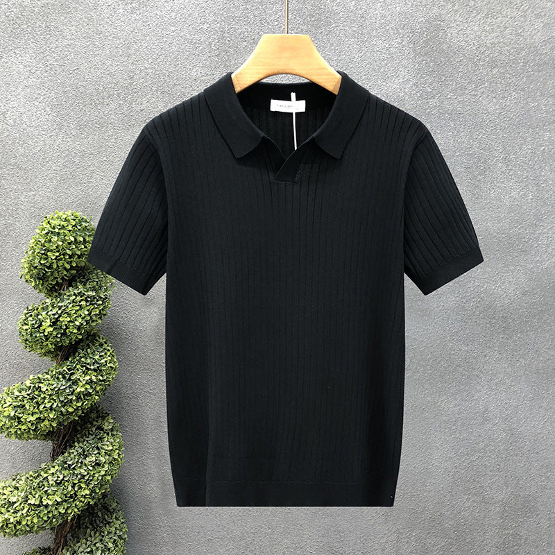Mens Striped V-Neck Polo Shirt