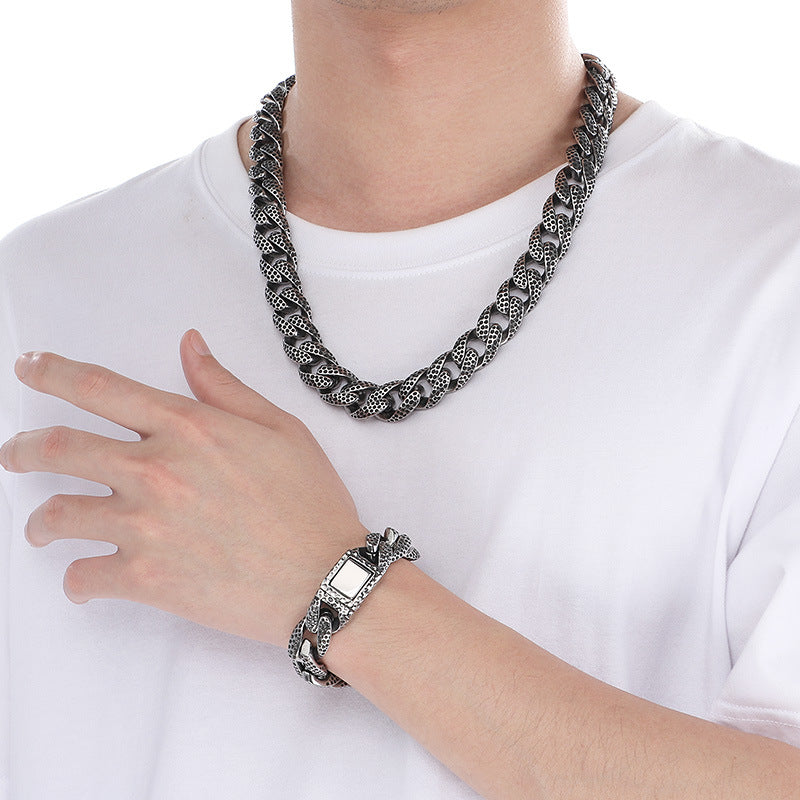 Vintage Spotted Titanium Steel Cuban Chain Set