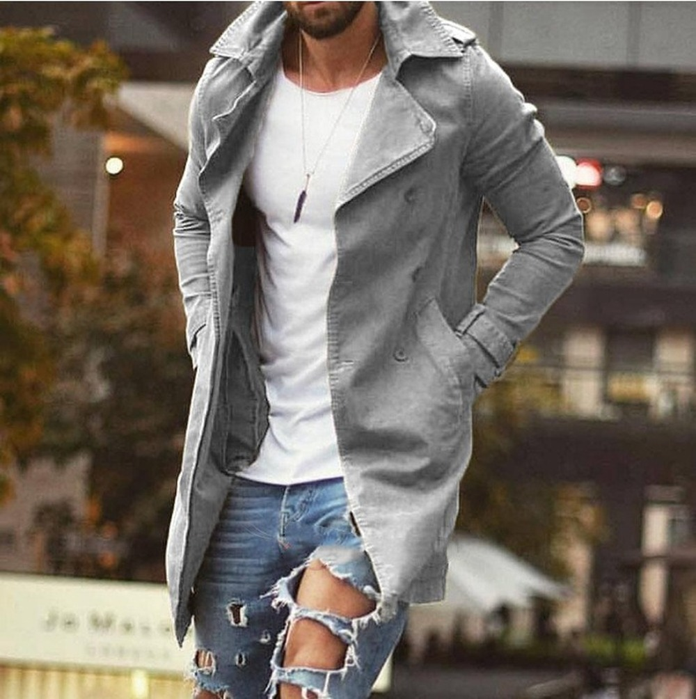 Mid-Length Slim Fit Trench Coat for Men