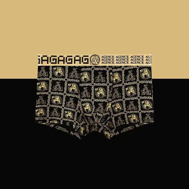 Men's Breathable Quick-Dry Boxer Shorts with Black Gold Print