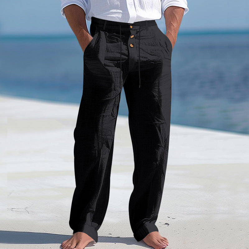 Linen Drawstring Pants Straight Leg Casual Trousers